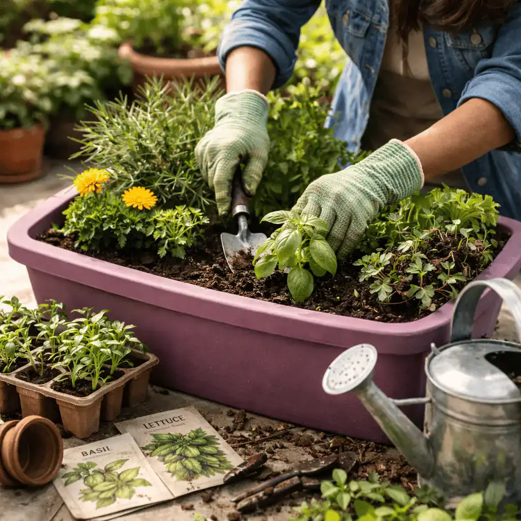 planting on sunlit patio